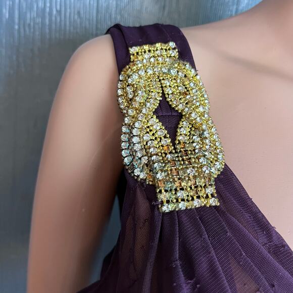 Xscape One Shoulder Ruched Chiffon Maxi Dress 10 Cocktail Formal Prom Ball FLAWS - Picture 3 of 8